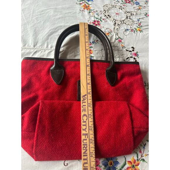 Harris Tweed red Handbag vintage brown leather top handles classic Scotland 13x9 - Picture 11 of 16